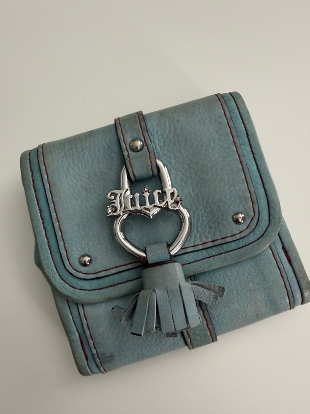Juicy Couture Teal Leather Heart-Emblem Wallet with Tassel